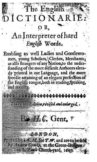 snapshot image of DICTIONARY FRONT PAGE   (1647)