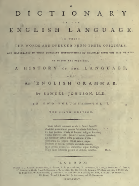 snapshot image of DICTIONARY FRONT PAGE   (1785)