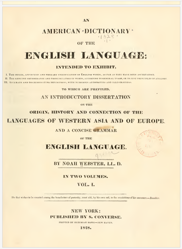 snapshot image of DICTIONARY FRONT PAGE. – (1828)