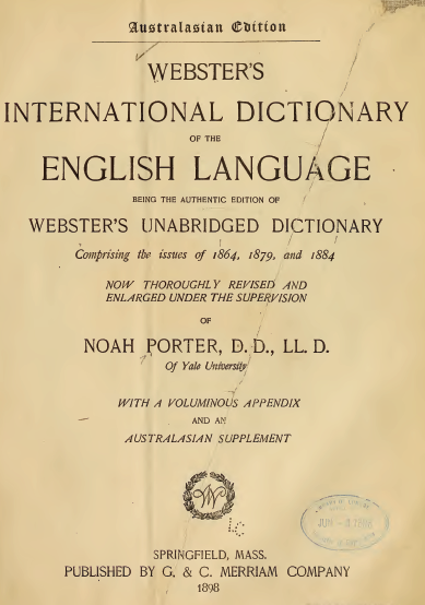 snapshot image of DICTIONARY FRONT PAGE   (1898)